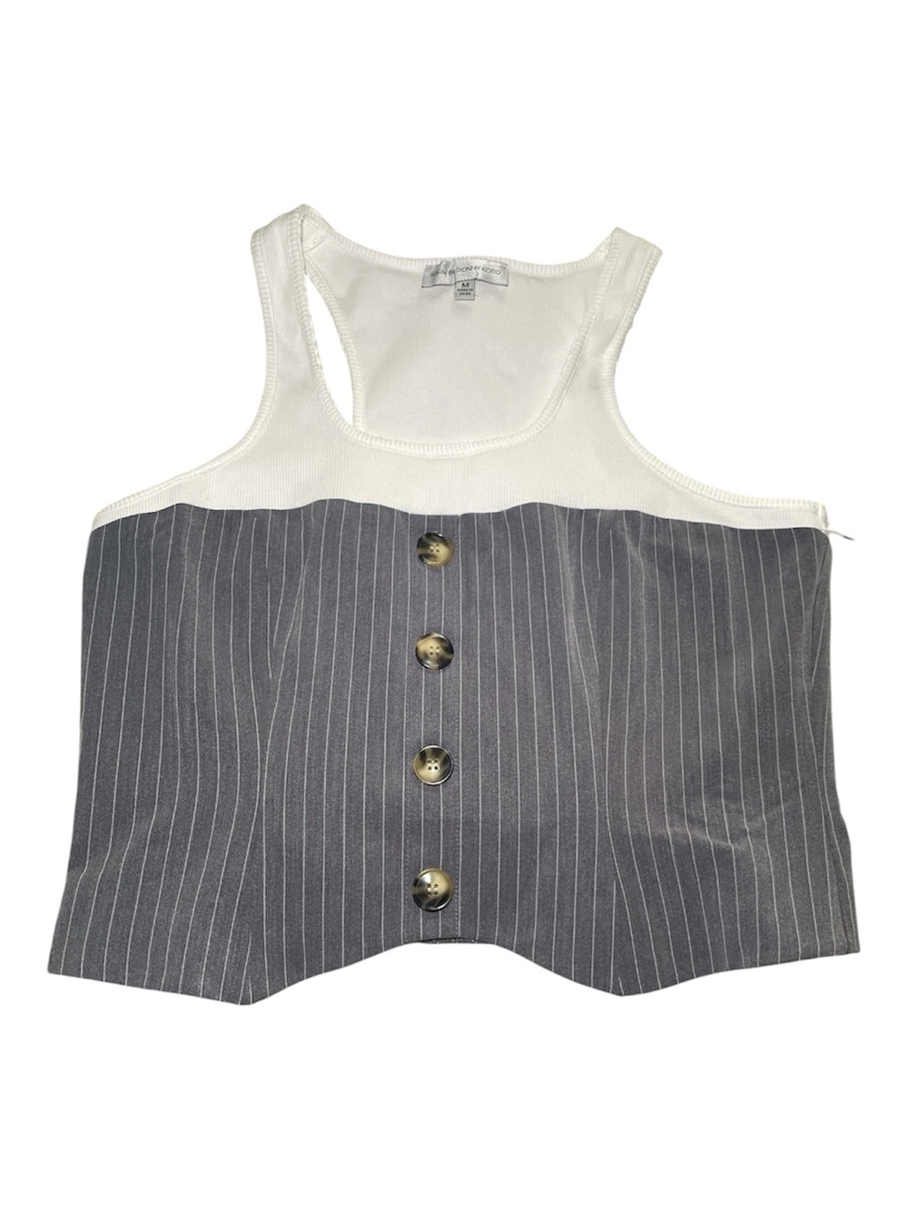 Torn by Ronny Kobo White and Gray Pinstripe Marina Top sz M